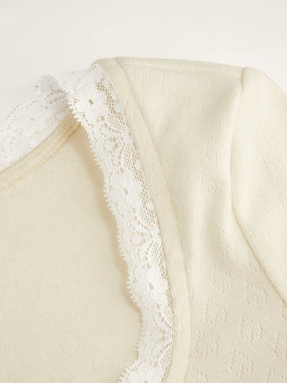 Deer Graphic Scoop Neckline Lace Trim Bowknot Tee