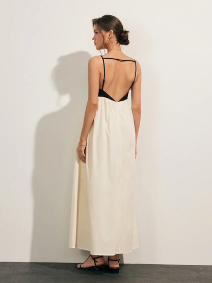 Contrast Open-Back Pocket Dress