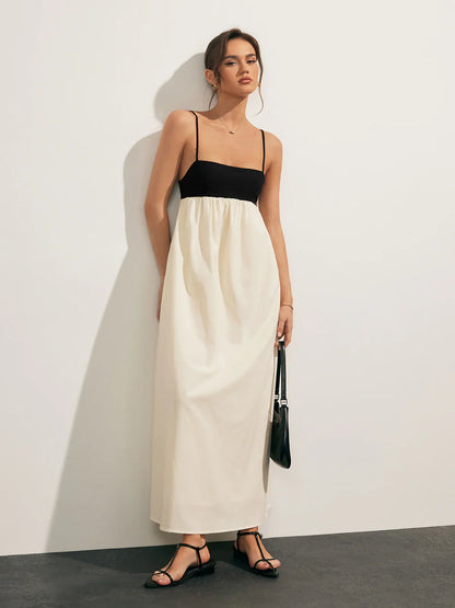 Contrast Open-Back Pocket Dress
