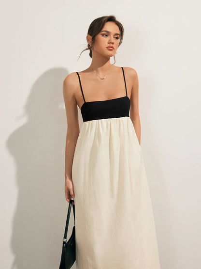 Contrast Open-Back Pocket Dress