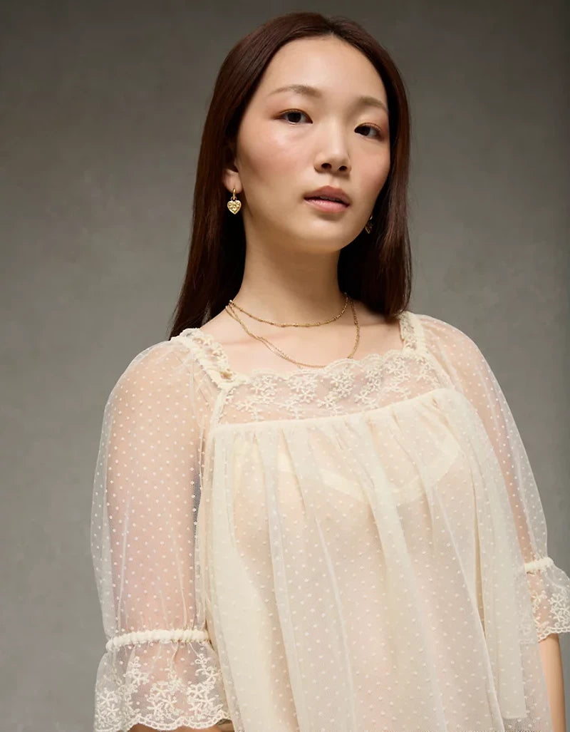 Square Neck Mesh Blouse