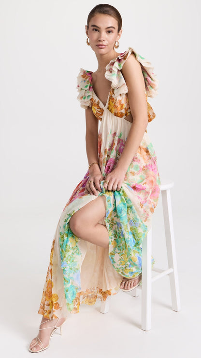 Raie Frill Shoulder Midi Dress
